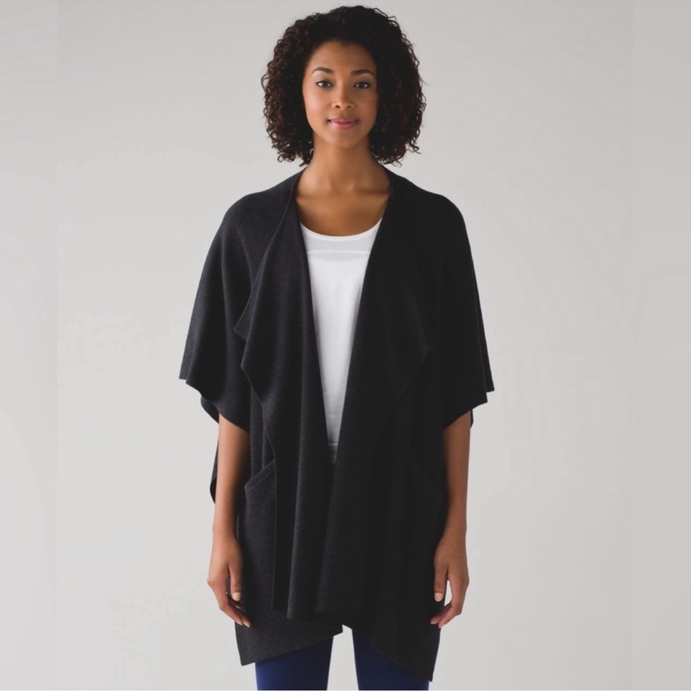 Lululemon After Asana Cashmere Blend Cardigan Poncho Charcoal Gray Wrap